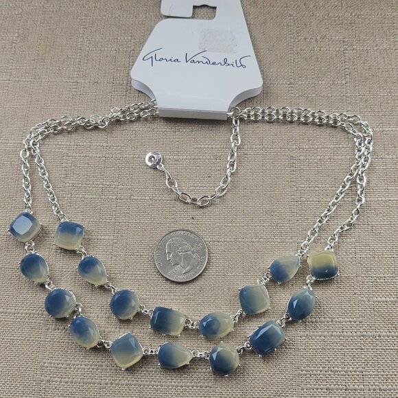 GLORIA VANDERBILT Necklace Women Silver Tone and Faceted Blue Ombre Acrylic - Picture 11 of 11